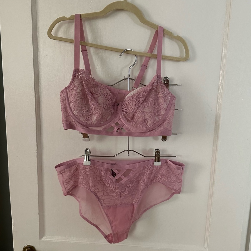 Adore Me Pink lace bra & underwear set